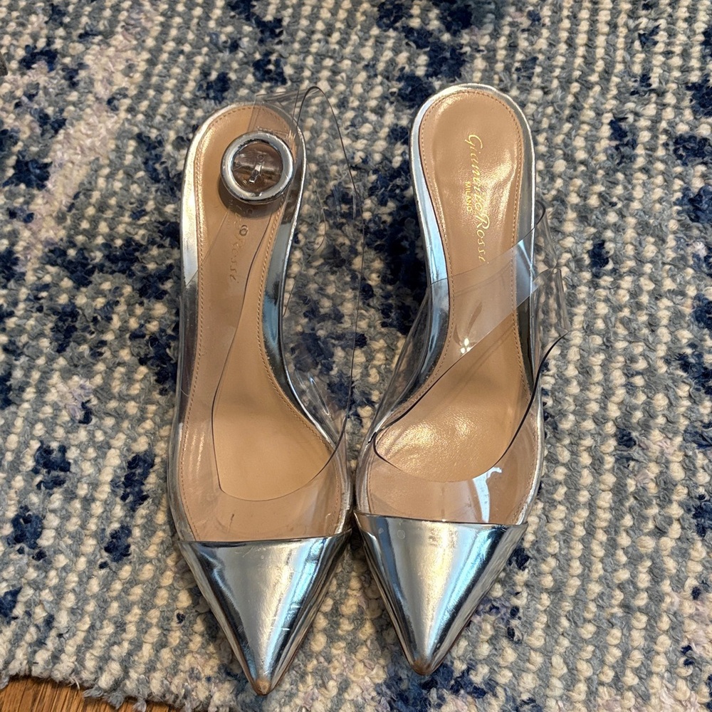 Gianvito Rossi Silver and Clear Heels